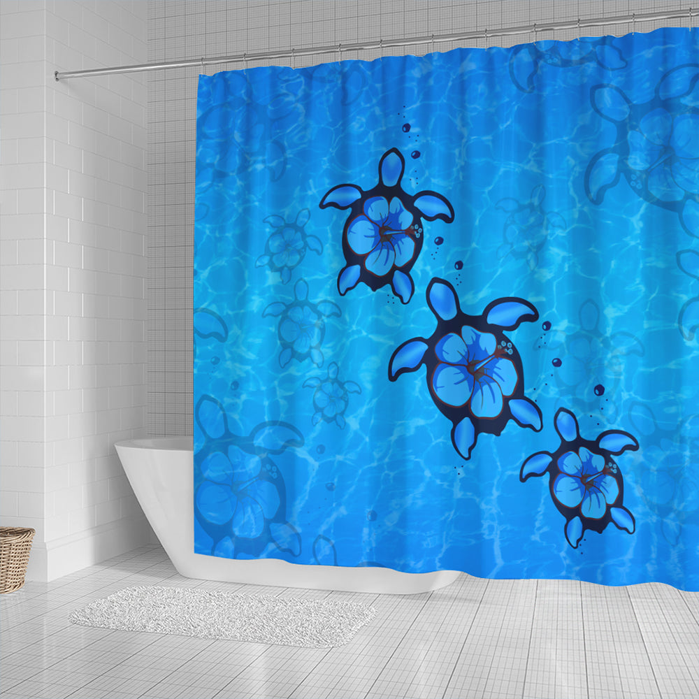 Hawaii Shower Curtain Turtle Hibiscus Swim In Sea
