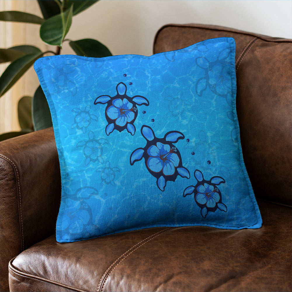Hawaii Pillow Cover Turtle Hibiscus Swim In Sea