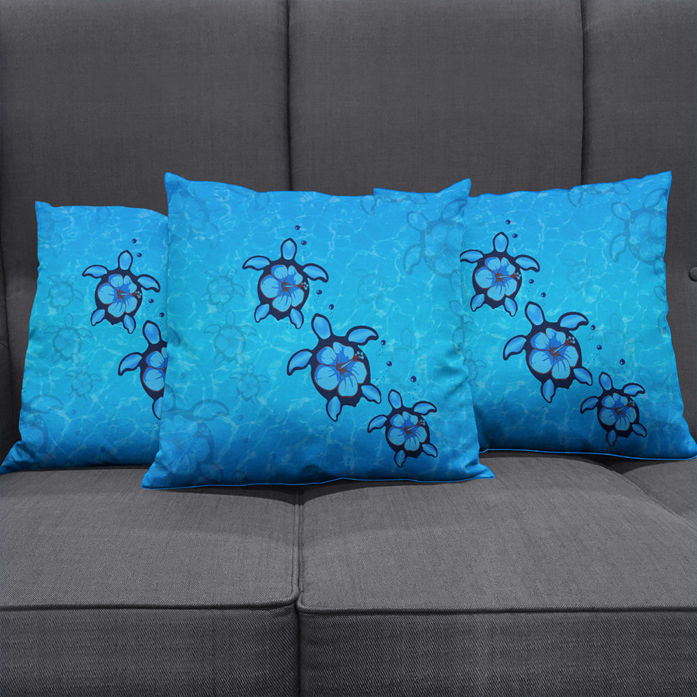 Hawaii Pillow Cover Turtle Hibiscus Swim In Sea