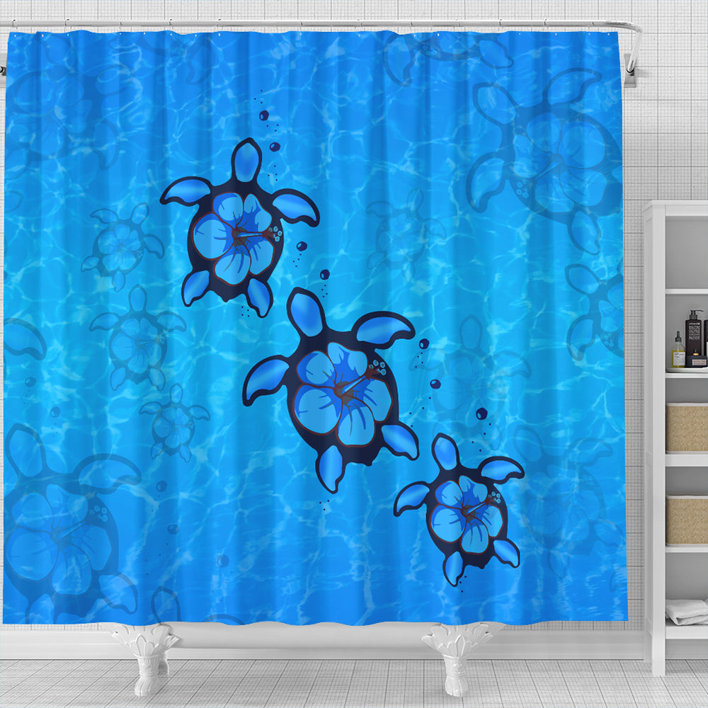 Hawaii Shower Curtain Turtle Hibiscus Swim In Sea