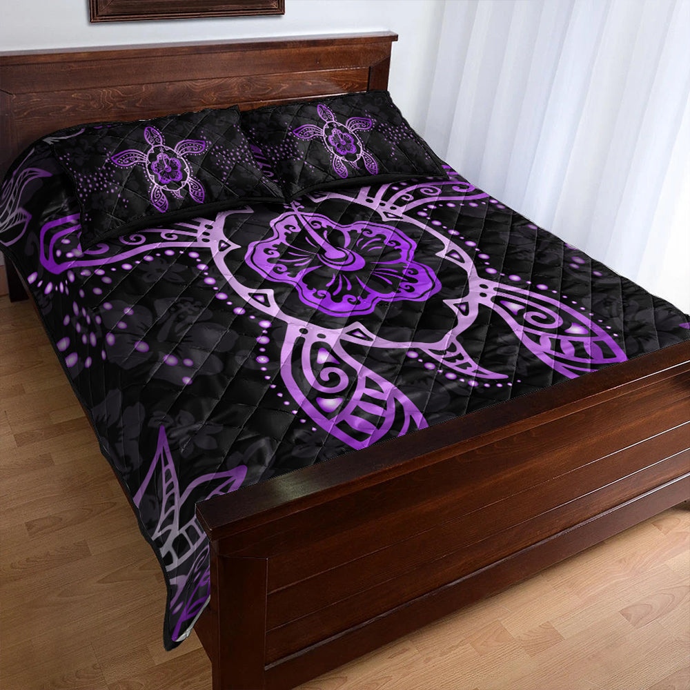 Hawaii Quilt Bed Set Turtle Hibiscus Violet