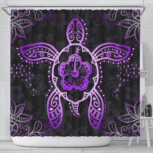 Hawaii Shower Curtain Turtle Hibiscus Violet