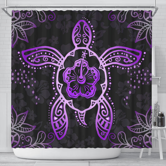 Hawaii Shower Curtain Turtle Hibiscus Violet