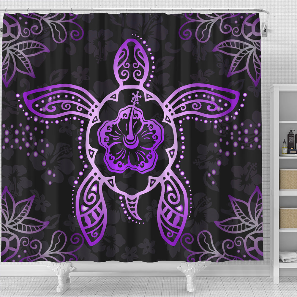 Hawaii Shower Curtain Turtle Hibiscus Violet