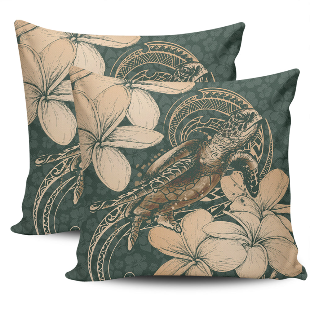 Hawaii Pillow Cover Turtle Map Plumeria Hibiscus Floral
