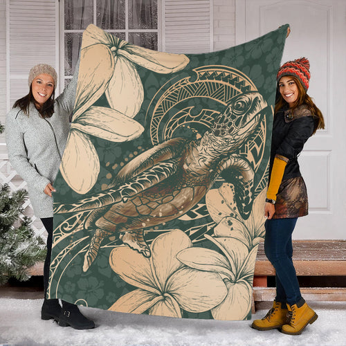 Hawaii Premium Blanket Turtle Map Plumeria Hibiscus Floral
