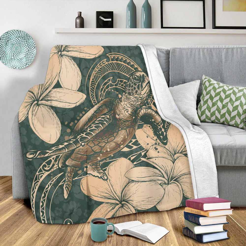 Hawaii Premium Blanket Turtle Map Plumeria Hibiscus Floral
