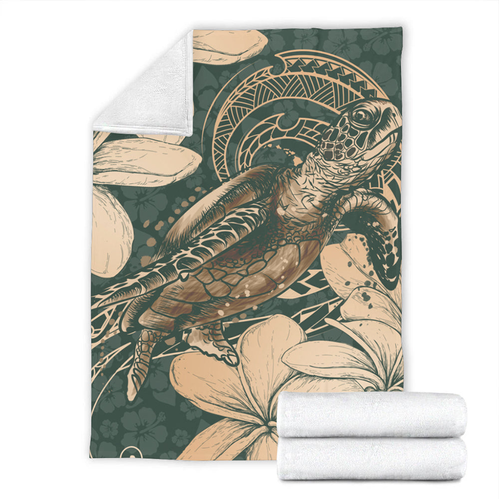 Hawaii Premium Blanket Turtle Map Plumeria Hibiscus Floral