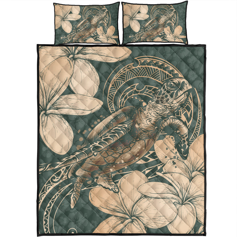 Hawaii Quilt Bed Set Turtle Map Plumeria Hibiscus Floral