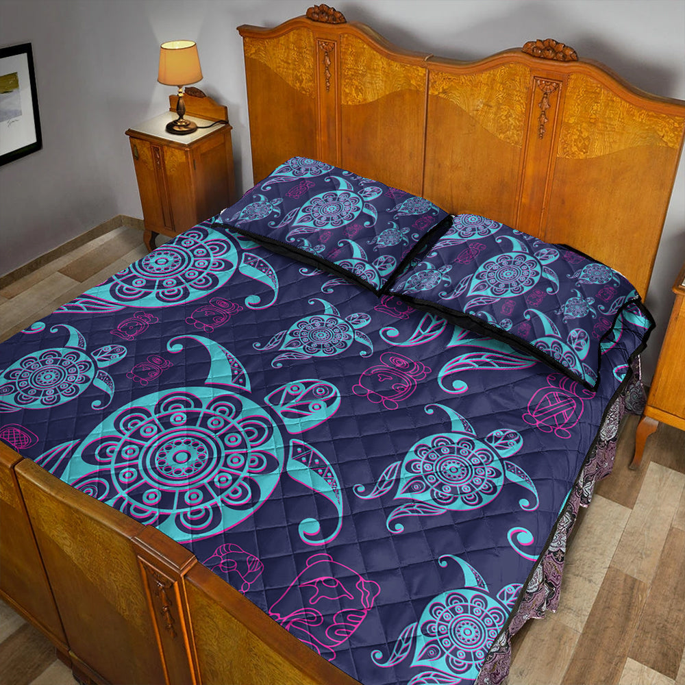 Hawaii Quilt Bed Set Turtle Neon
