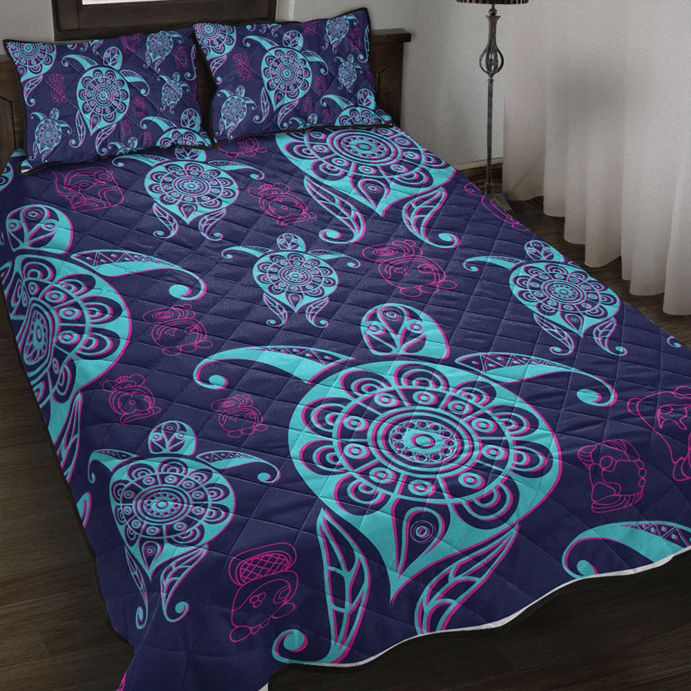 Hawaii Quilt Bed Set Turtle Neon