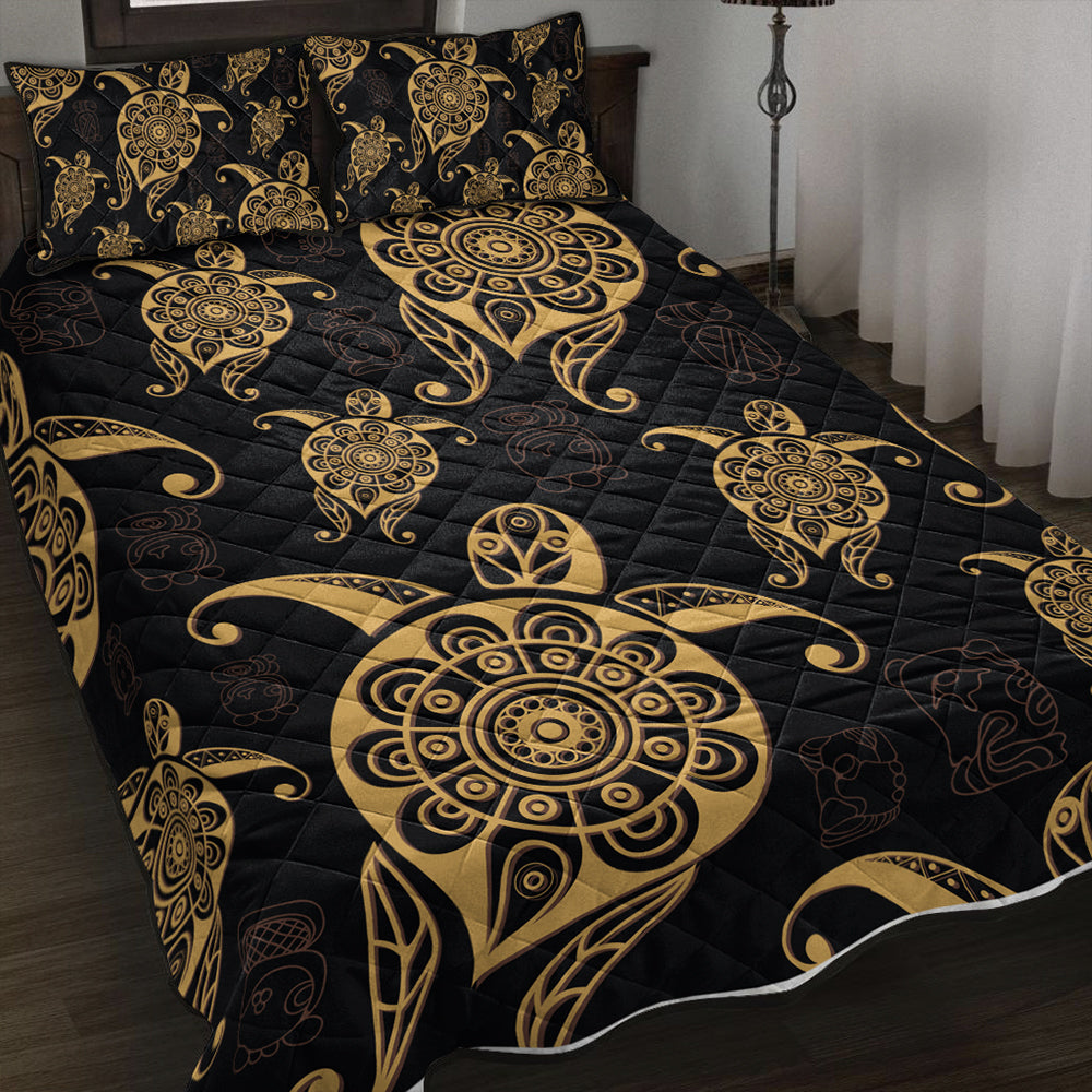 Hawaii Quilt Bed Set Turtle Pattern Golden