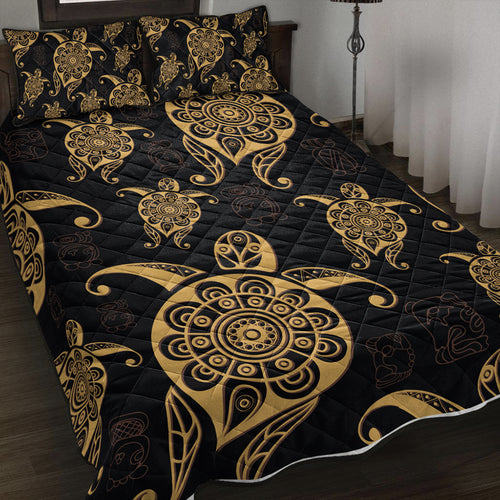 Hawaii Quilt Bed Set Turtle Pattern Golden