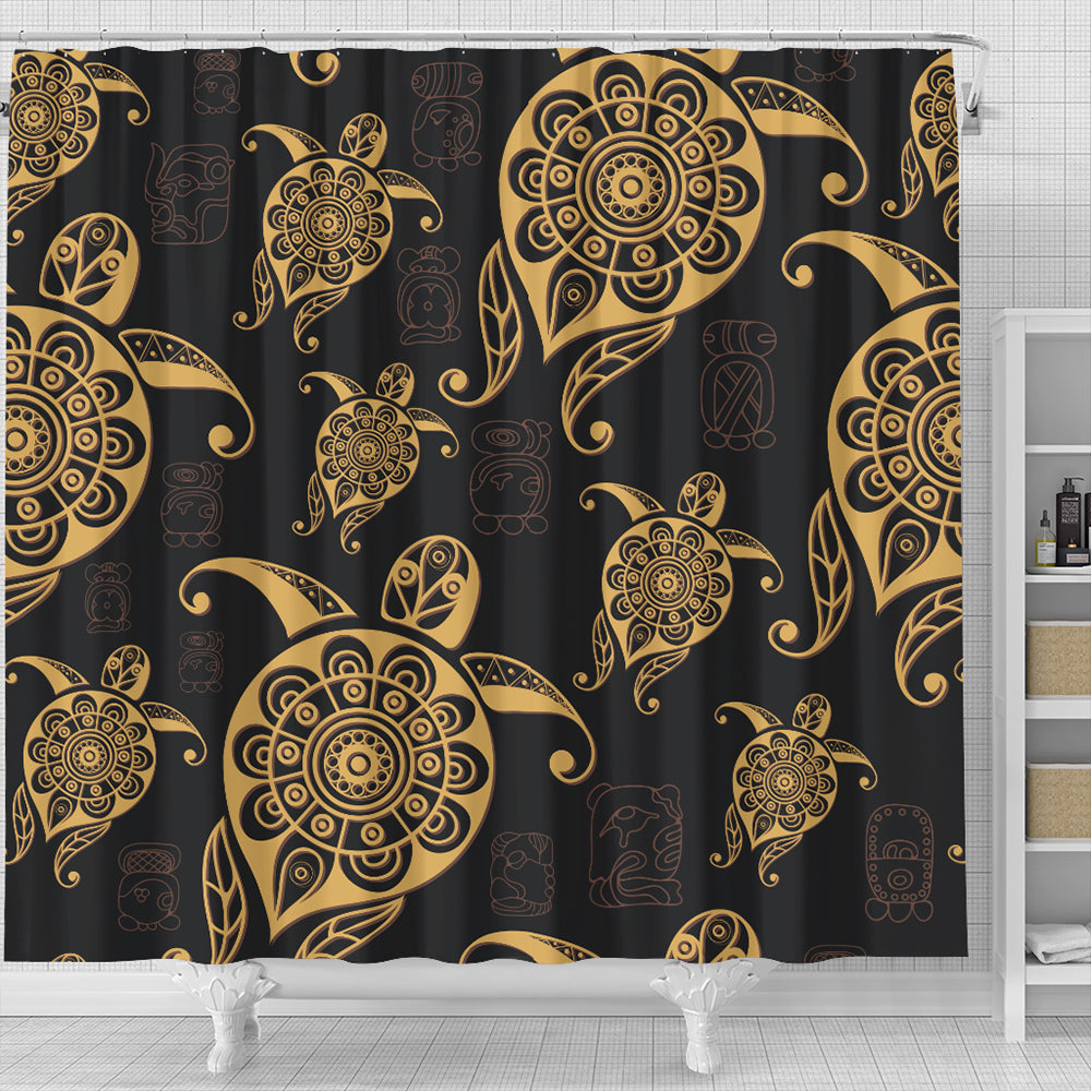 Hawaii Shower Curtain Turtle Pattern Golden