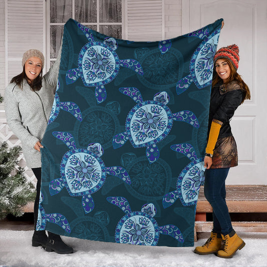 Hawaii Premium Blanket Turtle Plumeria Blue