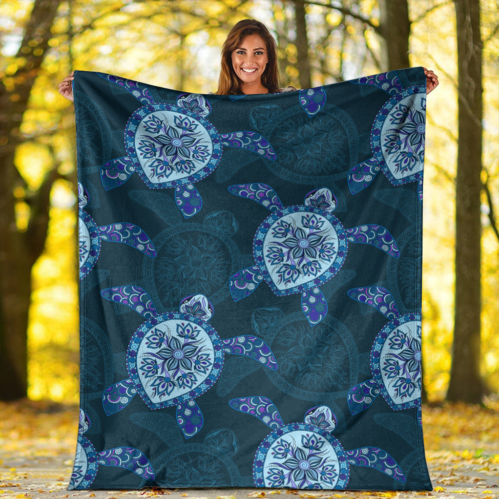 Hawaii Premium Blanket Turtle Plumeria Blue