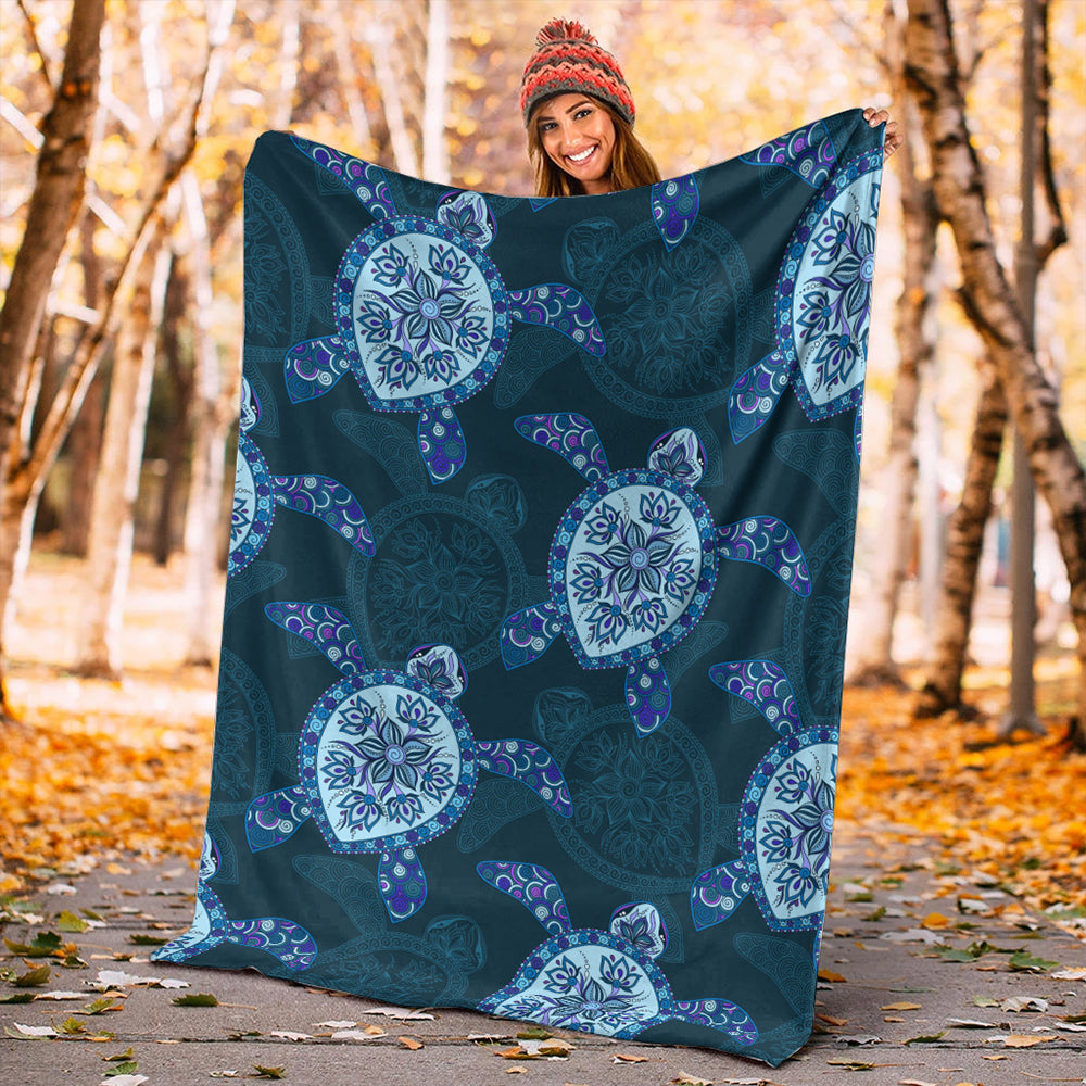 Hawaii Premium Blanket Turtle Plumeria Blue