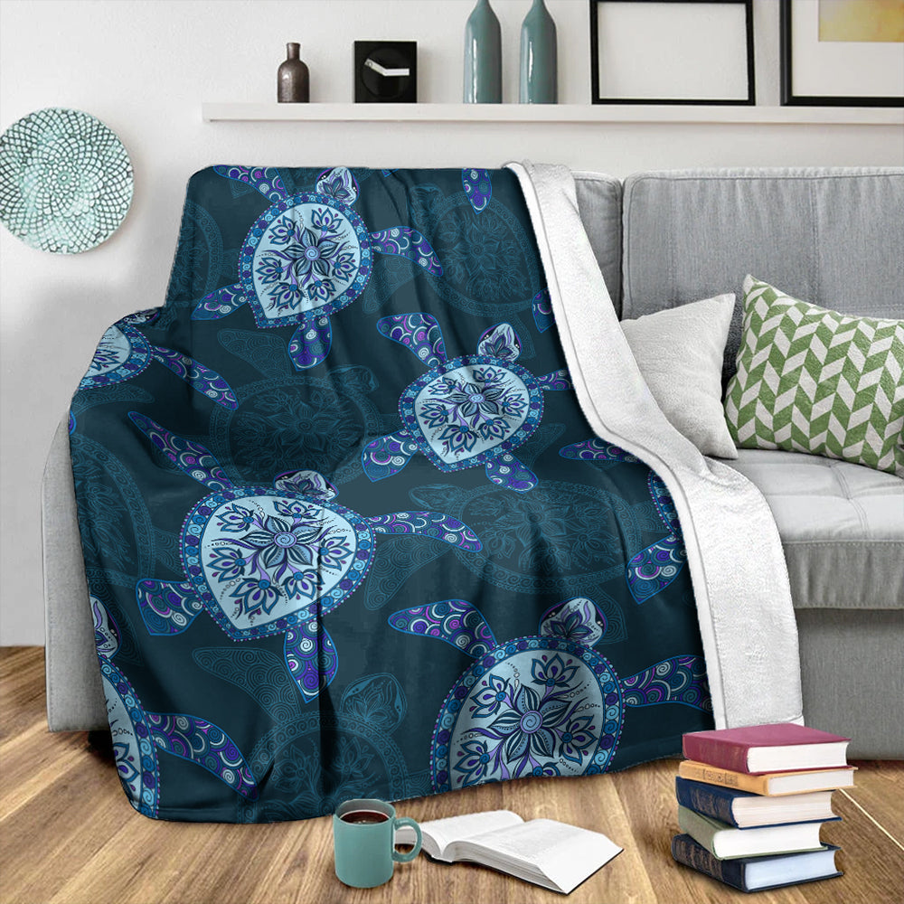Hawaii Premium Blanket Turtle Plumeria Blue
