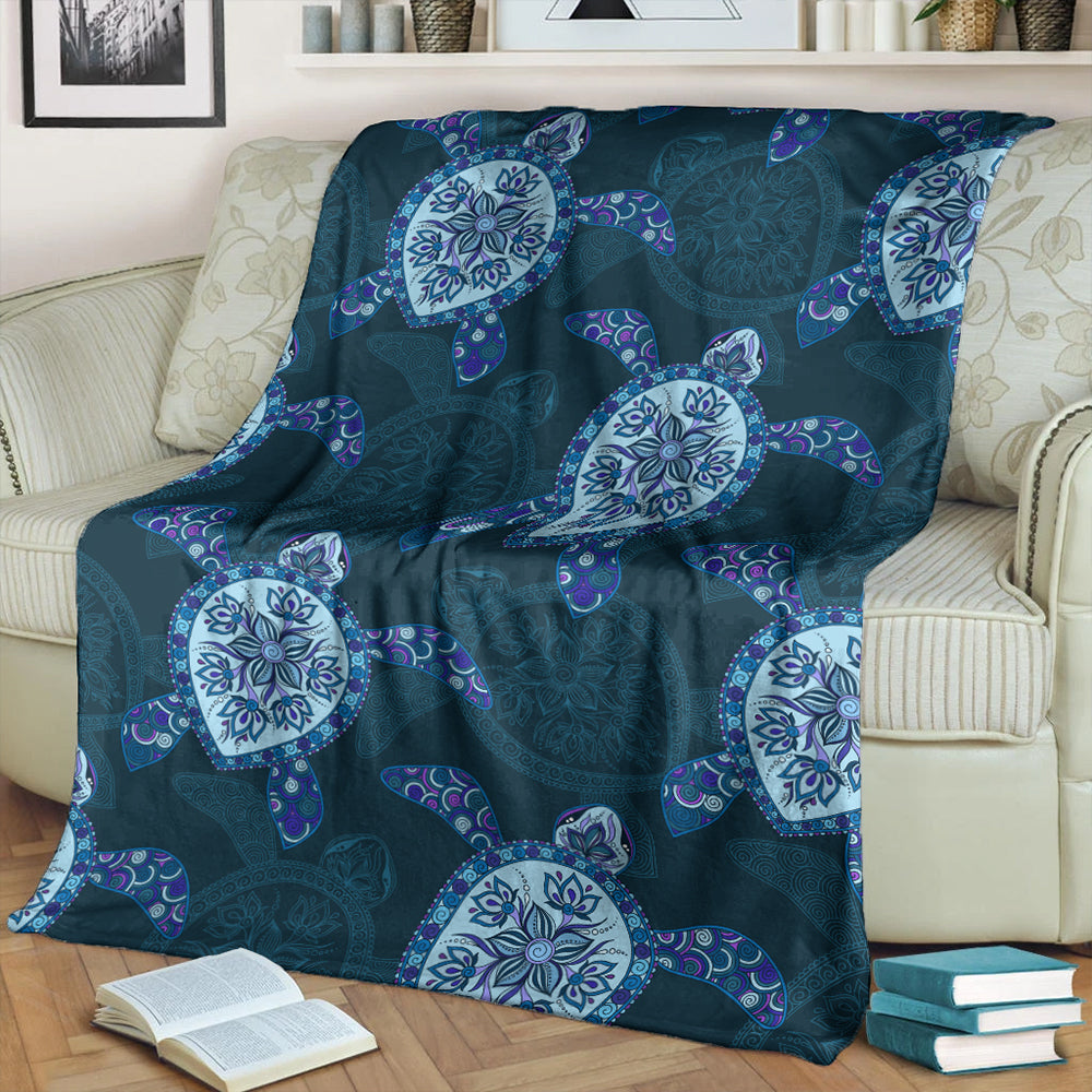Hawaii Premium Blanket Turtle Plumeria Blue