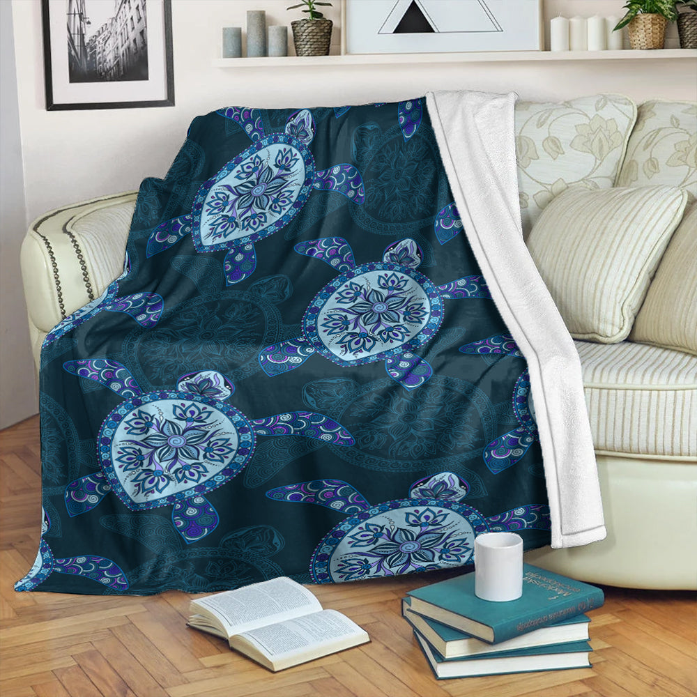 Hawaii Premium Blanket Turtle Plumeria Blue