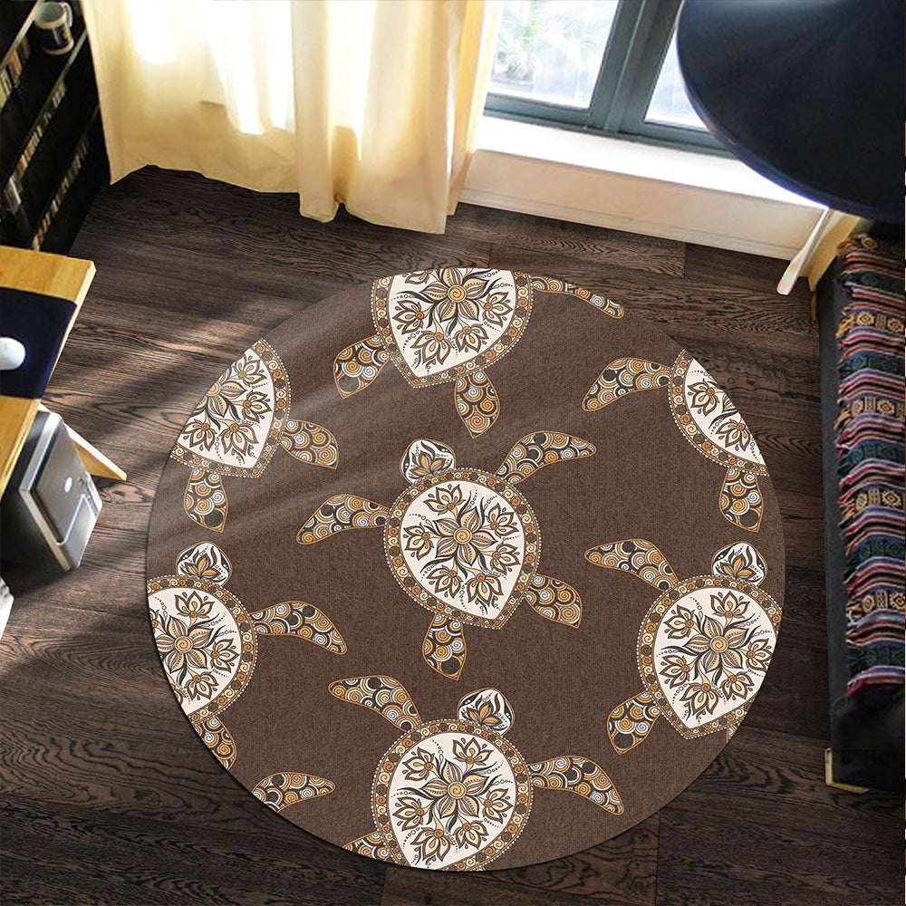 Hawaii Round Rug Turtle Plumeria Grown