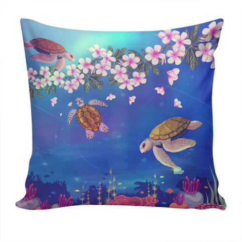 Hawaii Pillow Cover Turtle Plumeria Ocean