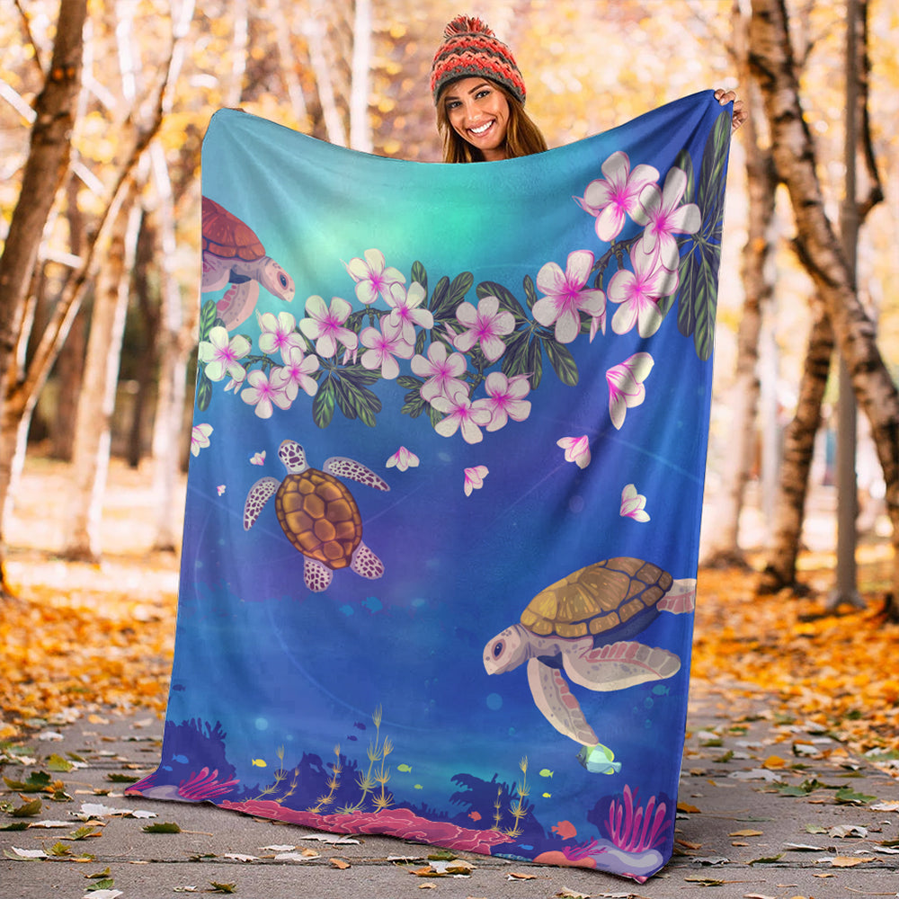Hawaii Premium Blanket Turtle Plumeria Ocean