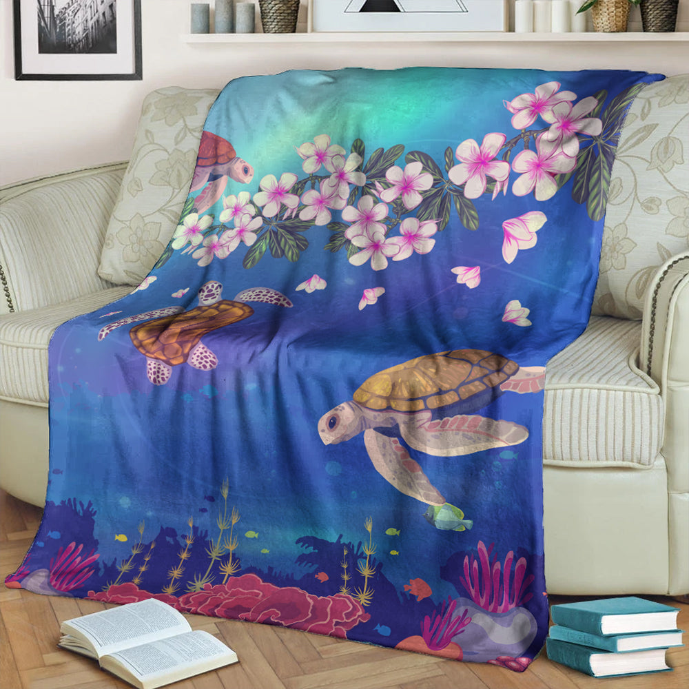 Hawaii Premium Blanket Turtle Plumeria Ocean