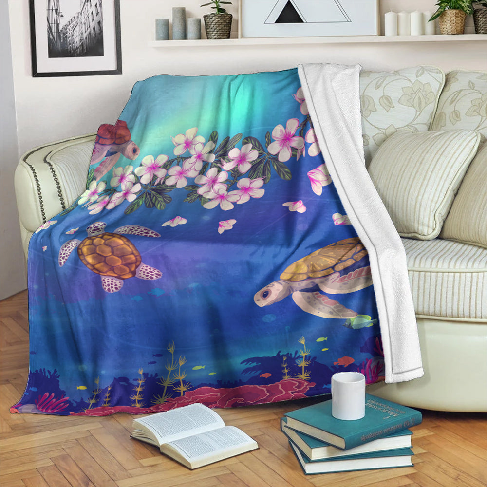 Hawaii Premium Blanket Turtle Plumeria Ocean