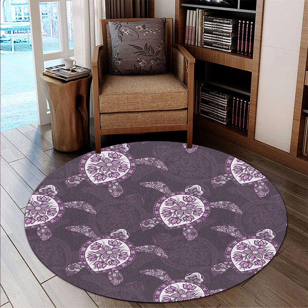 Hawaii Round Rug Turtle Plumeria Violet