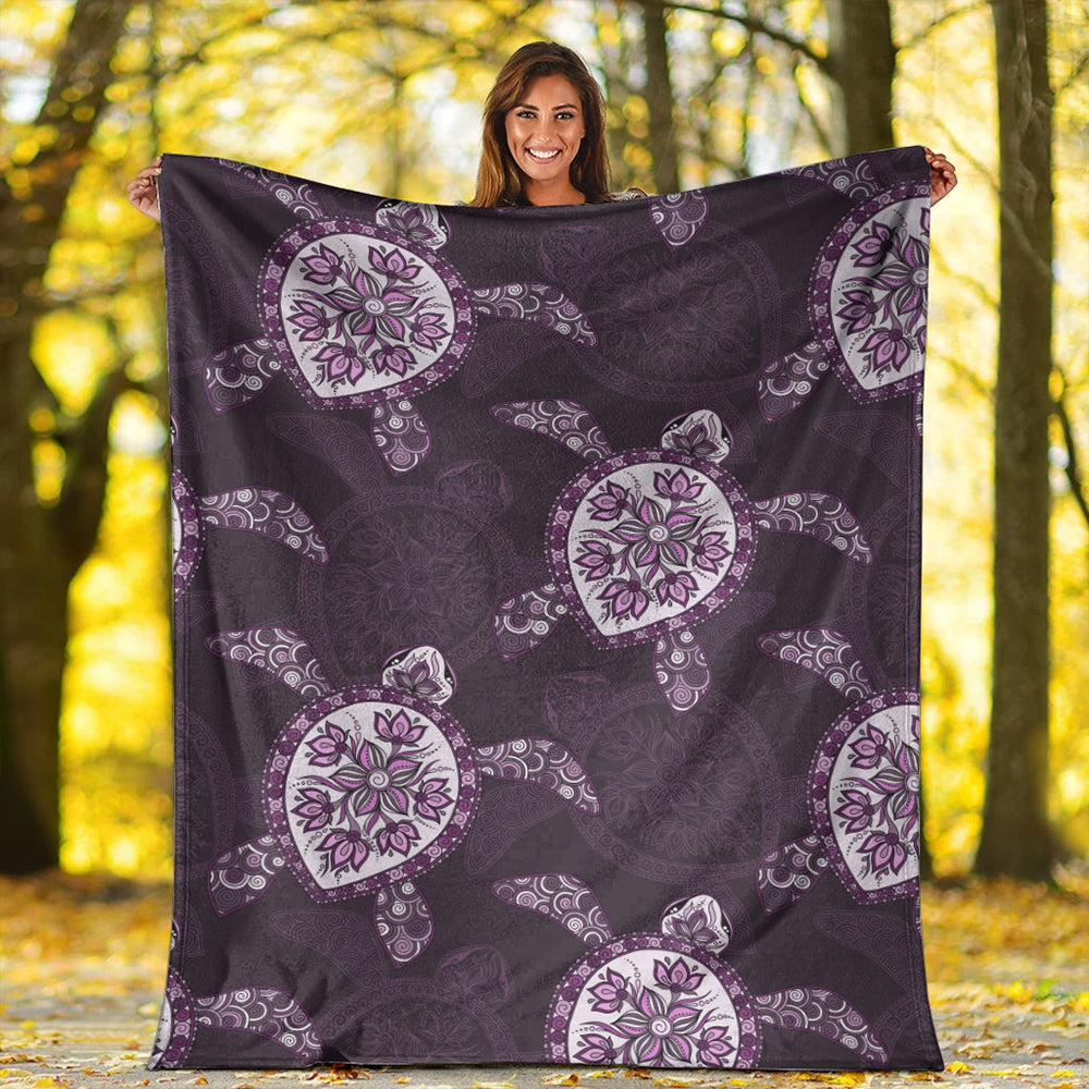 Hawaii Premium Blanket Turtle Plumeria Violet