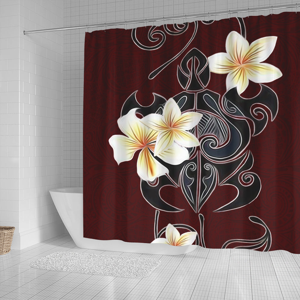 Hawaii Shower Curtain Turtle Poly Trinal Plumeria Red