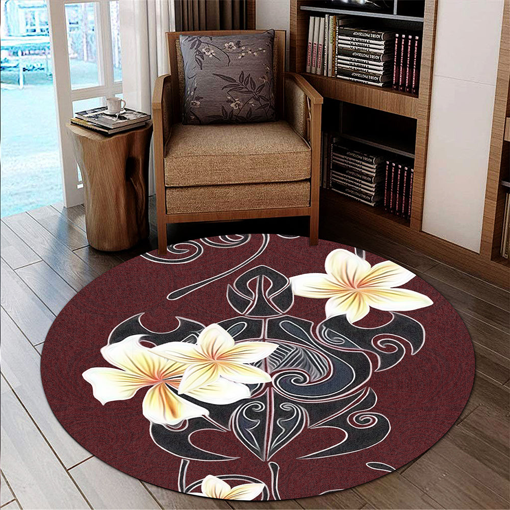 Hawaii Round Rug Turtle Poly Trinal Plumeria Red