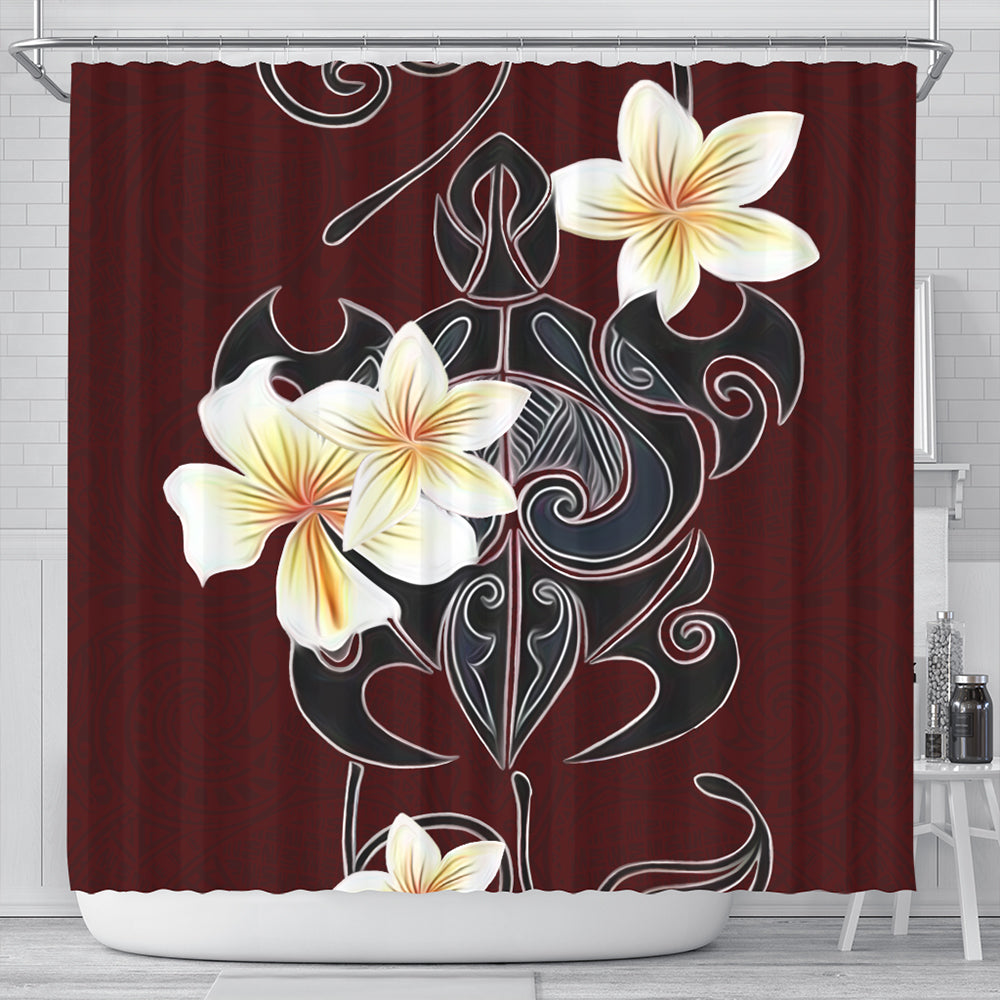 Hawaii Shower Curtain Turtle Poly Trinal Plumeria Red