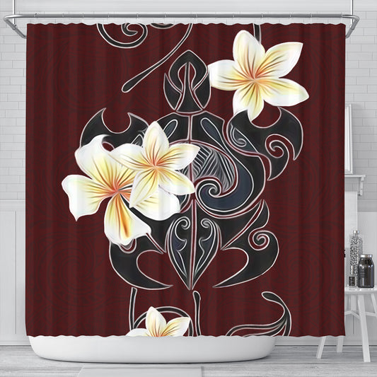 Hawaii Shower Curtain Turtle Poly Trinal Plumeria Red