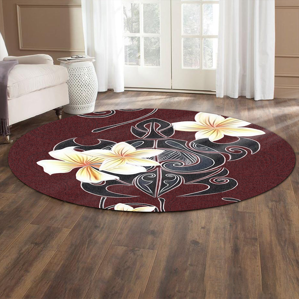 Hawaii Round Rug Turtle Poly Trinal Plumeria Red