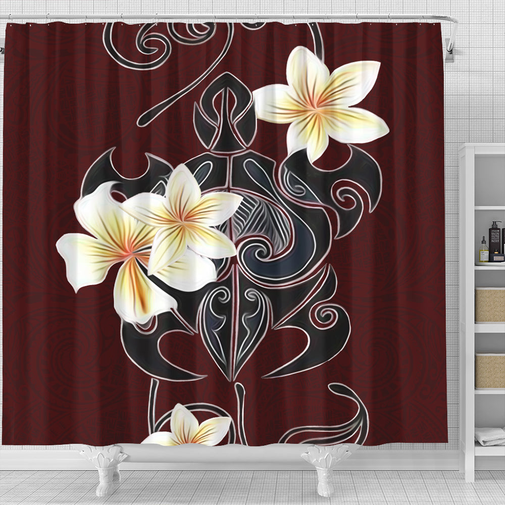 Hawaii Shower Curtain Turtle Poly Trinal Plumeria Red