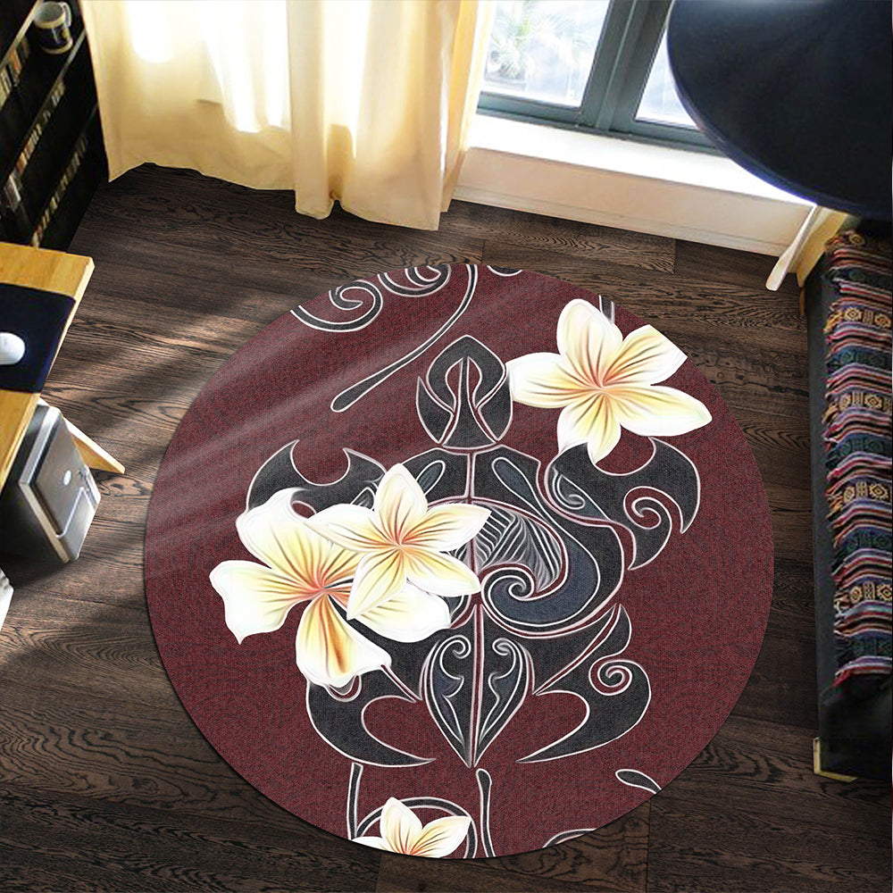 Hawaii Round Rug Turtle Poly Trinal Plumeria Red
