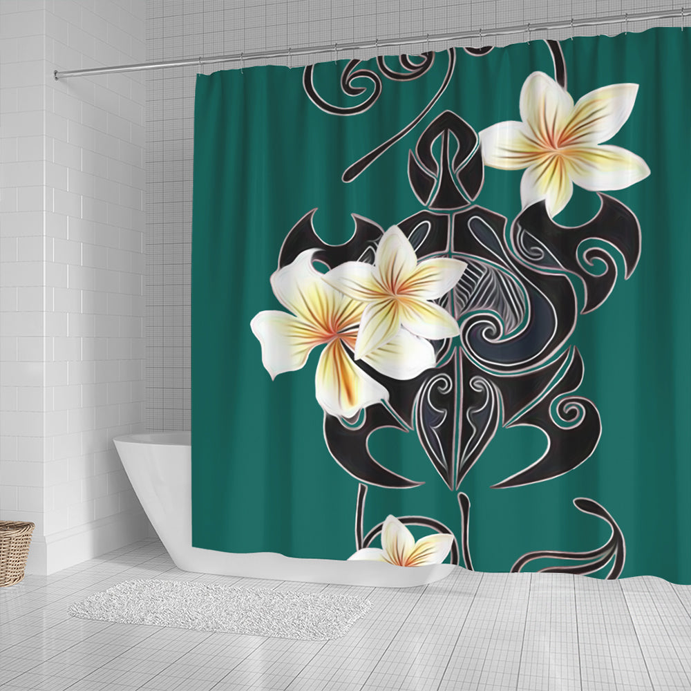 Hawaii Shower Curtain Turtle Poly Trinal Plumeria Turquoise
