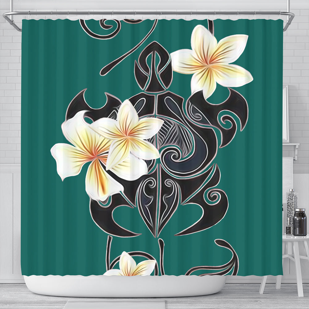 Hawaii Shower Curtain Turtle Poly Trinal Plumeria Turquoise