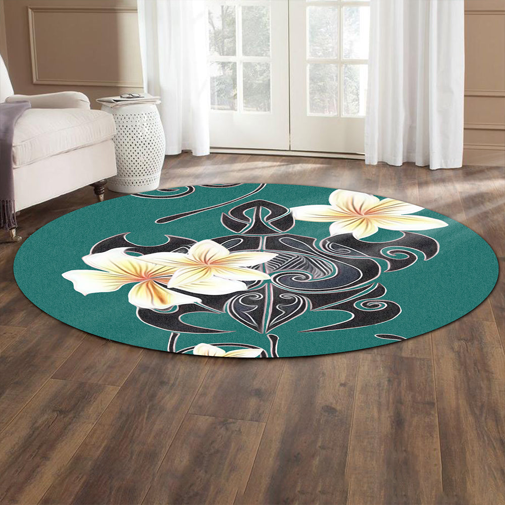 Hawaii Round Rug Turtle Poly Trinal Plumeria Turquoise