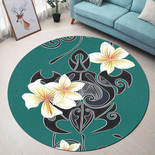 Hawaii Round Rug Turtle Poly Trinal Plumeria Turquoise