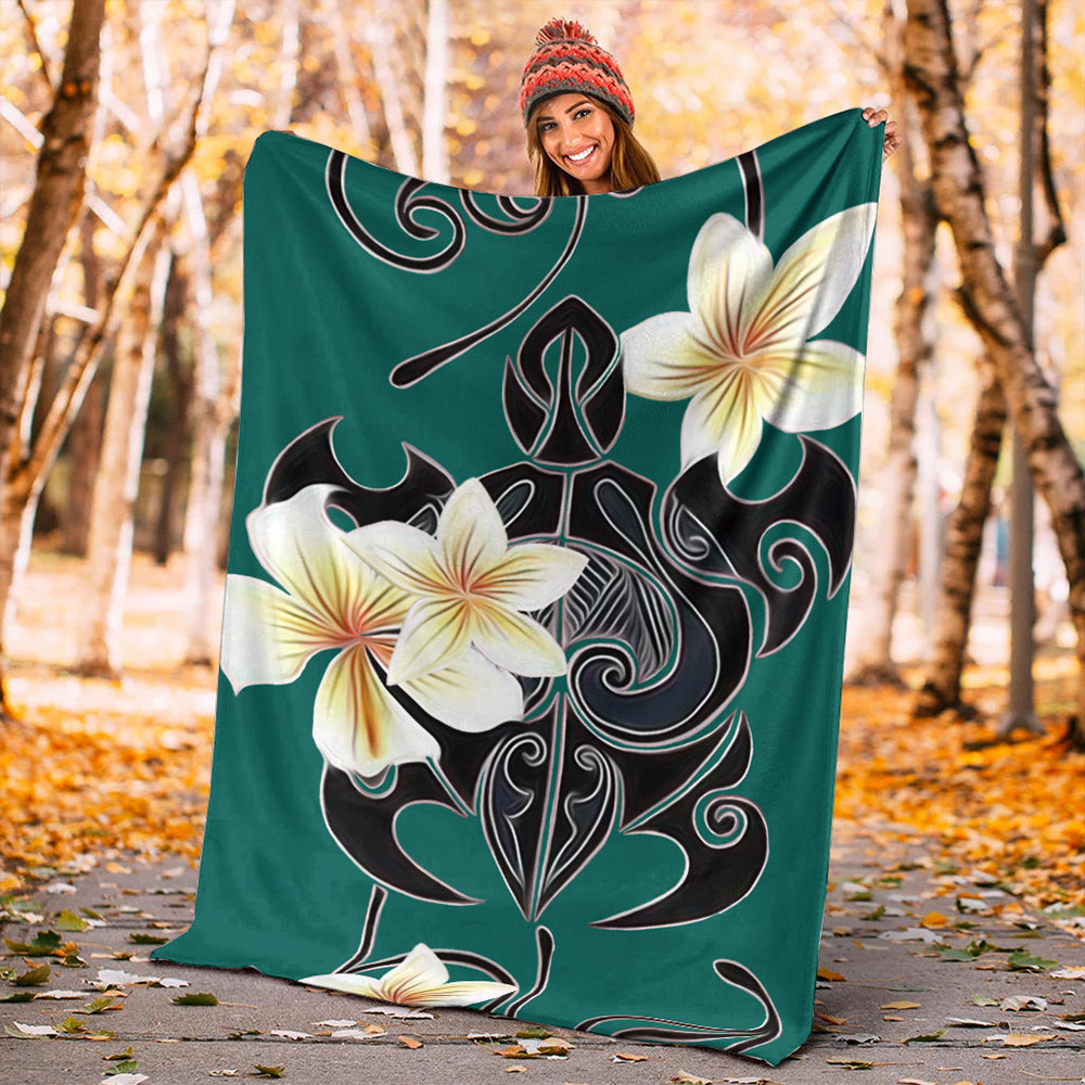 Hawaii Premium Blanket Turtle Poly Trinal Plumeria Turquoise