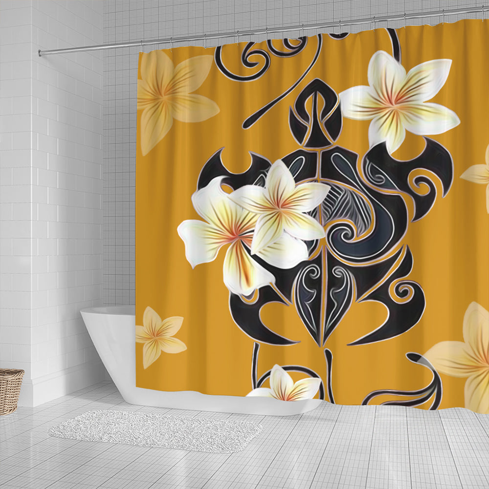 Hawaii Shower Curtain Turtle Poly Trinal Plumeria Yellow