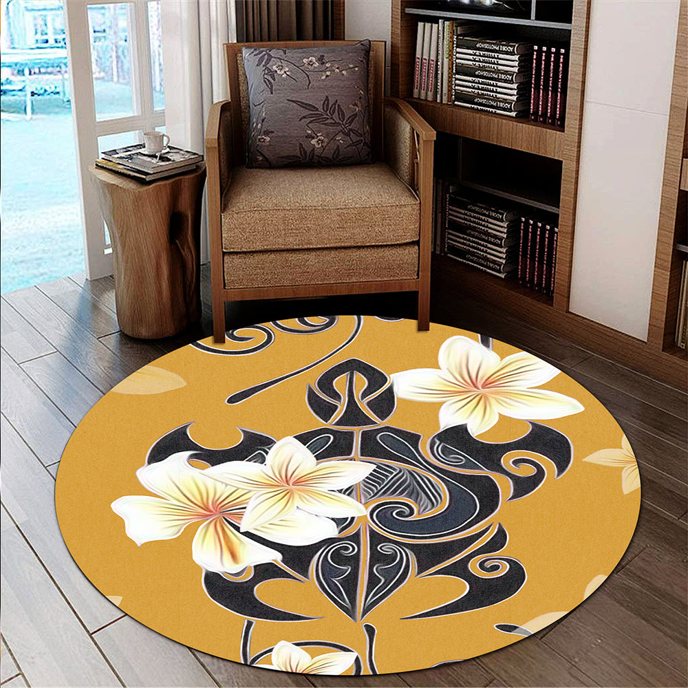 Hawaii Round Rug Turtle Poly Trinal Plumeria Yellow