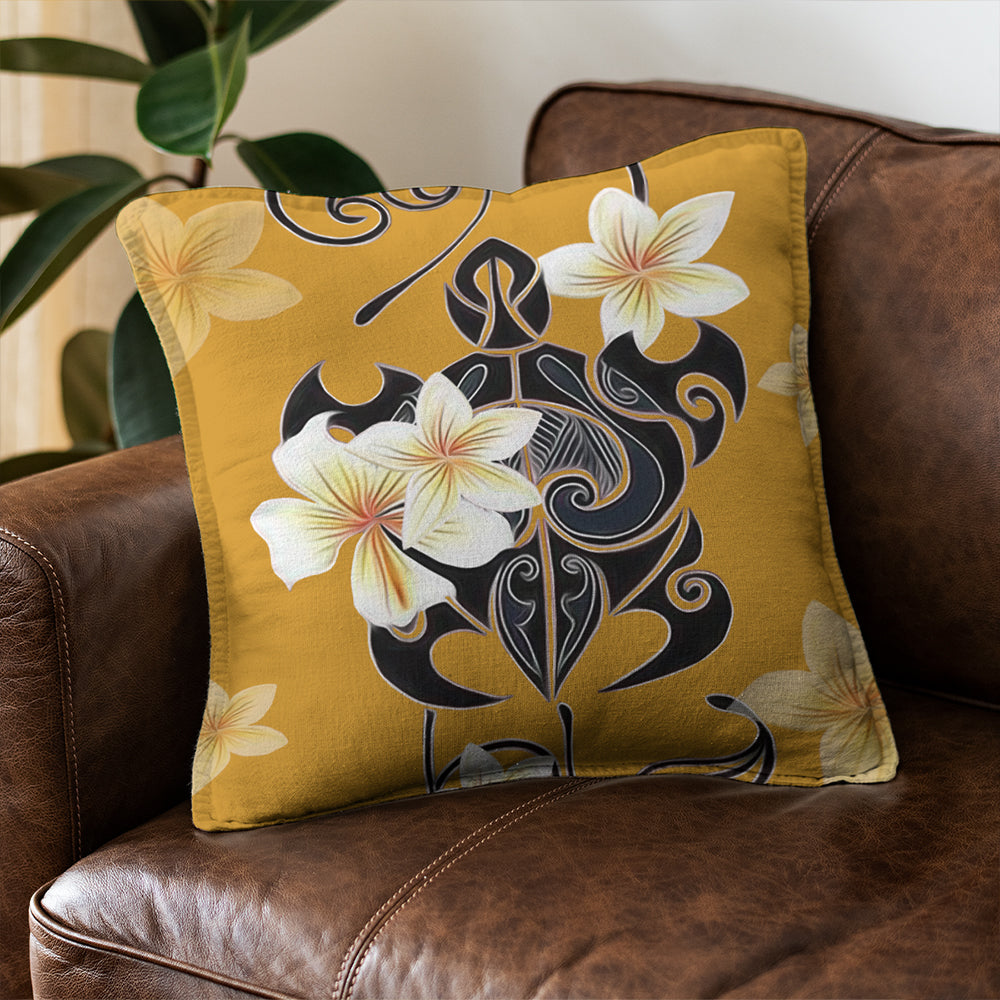 Hawaii Pillow Cover Turtle Poly Trinal Plumeria Yellow
