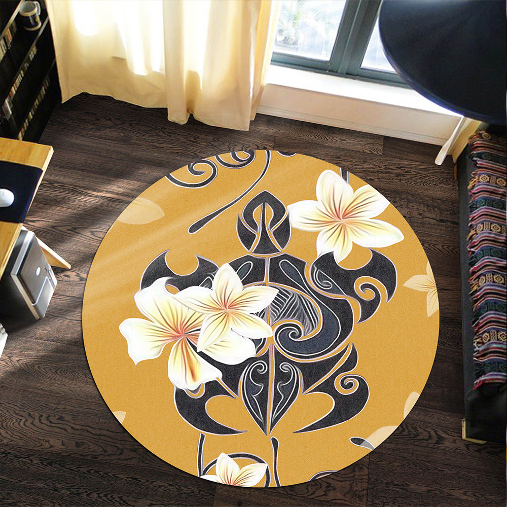 Hawaii Round Rug Turtle Poly Trinal Plumeria Yellow