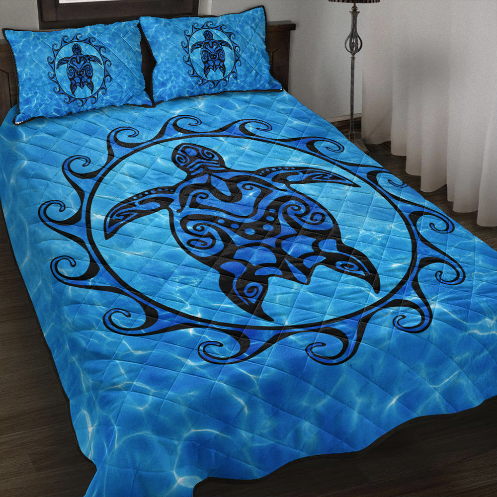 Hawaii Quilt Bed Set Turtle Polynesia Sea