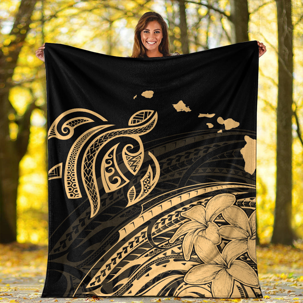 Hawaii Premium Blanket Turtle Polynesian Map Plumeria Gold