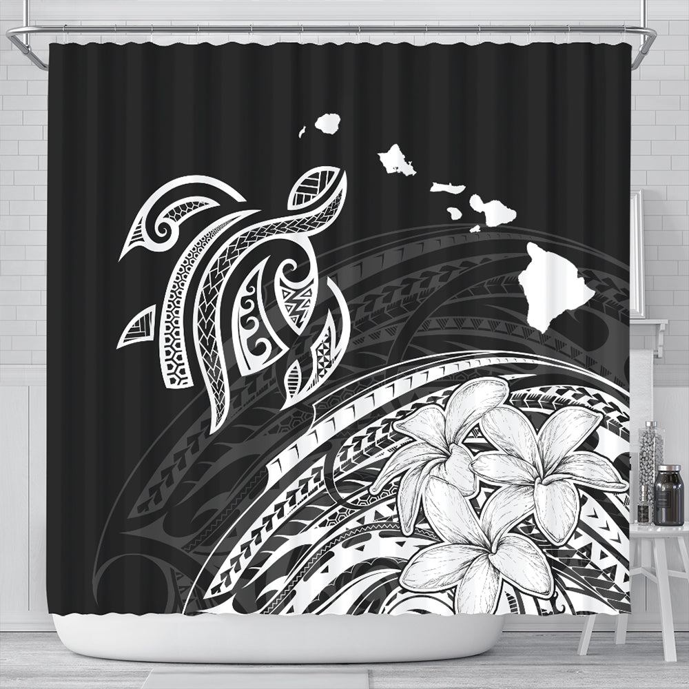 Hawaii Shower Curtain Turtle Polynesian Map Plumeria White
